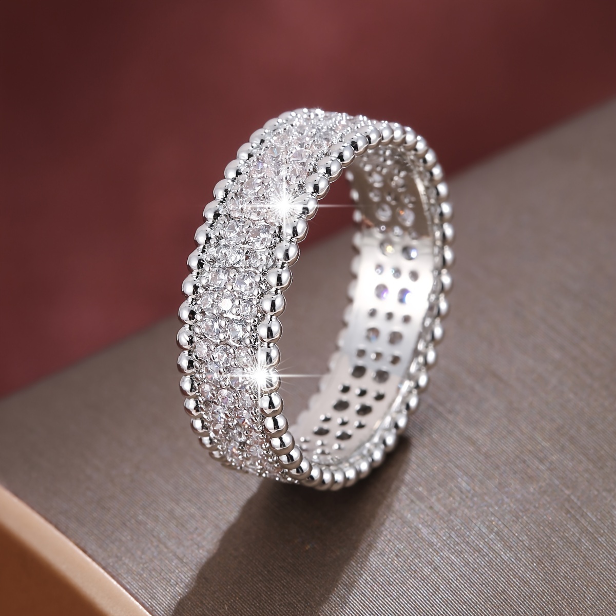 18K Golden Plated Wide Band Ring with Cubic Zirconia
